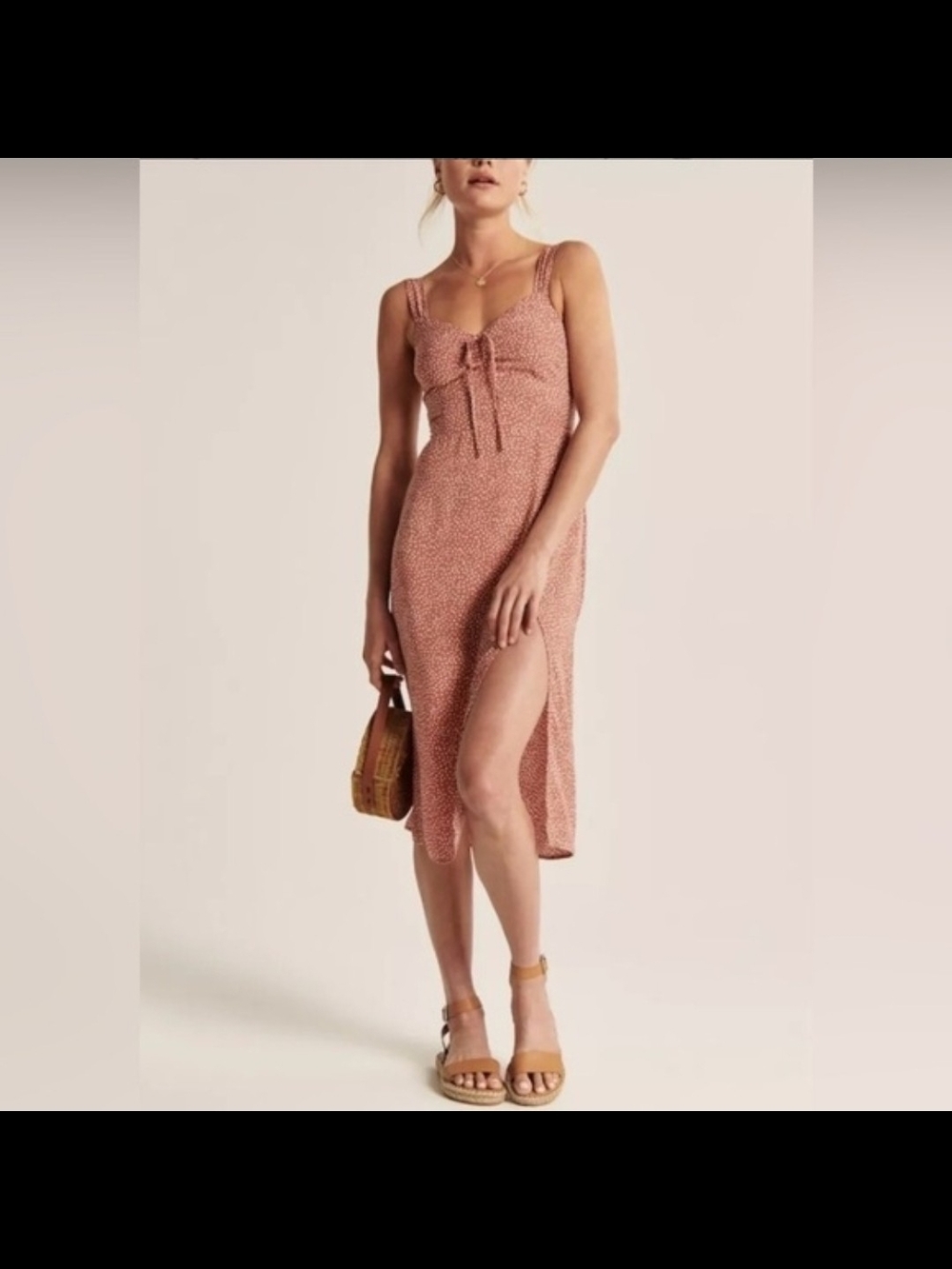 Abercrombie & Fitch Dusty Rose Tie-Front Midi Dress